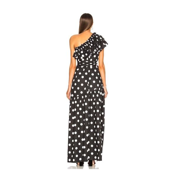 Caroline Constas Rhea Polka Dot One Shoulder Gown Sz M Ruffle Lightweight Belted - Picture 3 of 11